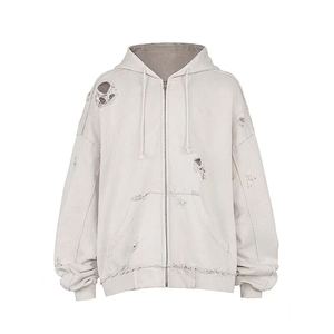 Sweat à capuche pour homme de la rue principale, délavé, fermeture éclair, coton mélangé, hiver, décontracté, mode urbaine inspirée - Product Image 4