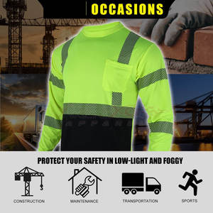 Polo de manga larga de seguridad con certificado ANSI y tiras reflectantes para uso nocturno, Polo de manga larga de seguridad con logotipo personalizado - Product Image 5
