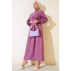 Robe en lin à manches plissées, Magenta - Product Image 4