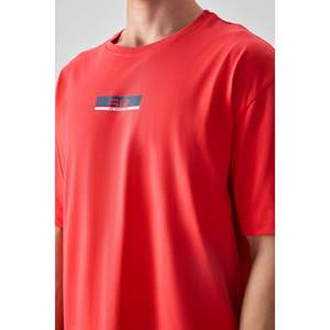 เสื้อยืดพิมพ์ลายเนื้อนุ่มผ้าฝ้าย 100% ทรงโอเวอร์ไซส์สำหรับผู้ชาย ยี่ห้อแอร์ จอนส์ สีเฟียสต้า สไตล์สตรีทแวร์ลำลอง รุ่น 88359 - Product Image 2