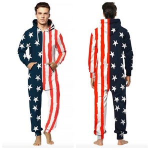Diseño de sublimación Diseño de bandera Hombre Onesie Ropa de dormir Noche Tallas grandes Trajes de salto con capucha Onesie transpirable para adultos Unisex - Product Image 1