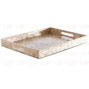 Plateau de service en nacre de la plus grande qualité avec poignées en métal Plateau de service rond au design antique pour thé et café - Product Image 6