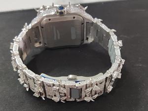 Automatic Men's <b>Mechanical</b> <b>Watch</b> with 22mm Band Width Full Iced Moissanite Diamond Dial White Tone Spike Design Square <b>Watch</b> - Product Image 5