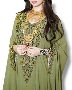 Abaya en mousseline simple et sobre, design modeste, broderie à la main, robe kaftan, perles de cristal lourdement ornées, vente en gros 2025 - Product Image 4