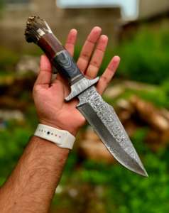 Cuchillo de Caza de Acero de Damasco Hecho a Mano, Cuchillos de Hoja Fija para Campismo y Supervivencia, con Funda de Cuero Fino, Cuchillos de Acero Personalizados - Product Image 5