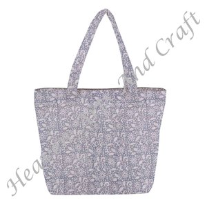 Meilleur prix fourre-tout en toile matelassée sac main bloc imprimé doux coton toile matelassée sac fourre-tout à vendre bloc impression toile matelassée - Product Image 6