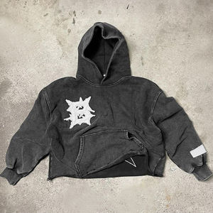 OEM & ODM Streetwear personnalisé en détresse recadrée voyage cordon unisexe surdimensionné lavage à l'acide femmes hommes sweatshirts de haute qualité - Product Image 4