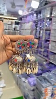 Nouveauté : Boucles d'oreilles longues de la collection Navratri, oxydées, finition noire, au prix le plus bas, boucles d'oreilles oxydées, style indien, Jumkha