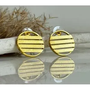 Geometric Gold Plated Brass <b>Stud</b> <b>Earrings</b> with Pearl and Diamond for Wedding and Party - Product Image 1