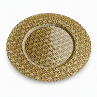 Assiette décorative en verre de 13 pouces, sans plomb, ambrée, à motif diamant en relief, pour mariage, vente en gros