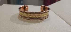 Wide Pure <b>Copper</b> Brass Engraved <b>Magnetic</b> Therapy <b>Bracelet</b> Ovoid Pattern Arthritis Pain Relief Statement Cuff Unisex Wellness - Product Image 5