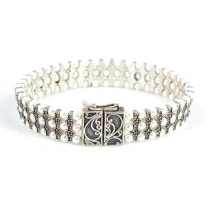 Bracelet tennis en argent sterling 925 avec perles et pierres de marcasite, accessoire de mode - Product Image 2