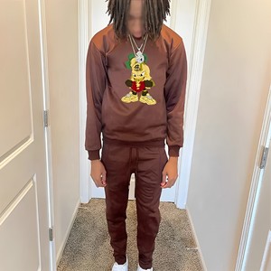 Chándal unisex de alta calidad con logotipo personalizado bordado, pantalones apilados estampados, traje para correr con capucha, colección de invierno de talla grande - Product Image 3