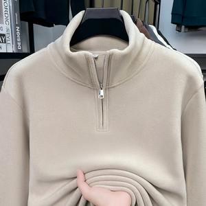 Nouveau sweat à capuche en jersey à col rond et demi-zip à carreaux pour homme, automne/hiver 2025, avec velours, polyvalent, chaud et épais - Product Image 1