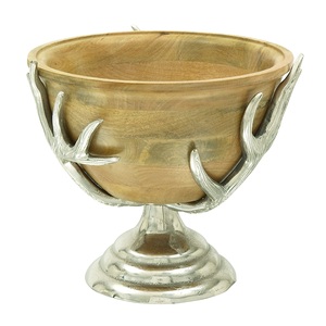 Bol de service en argent martelé avec finition dorée et fleur en laiton doré pour la décoration de table et les centres de table - Product Image 6