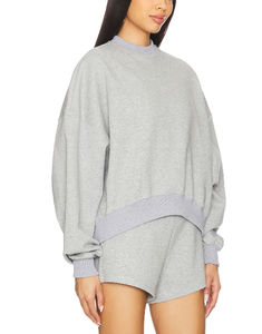 <b>Women</b> <b>Long</b> Sleeve Mock Neck <b>Sweatshirt</b> Plain Color Oversized Cotton Terry Fleece <b>Sweatshirt</b> - Product Image 2