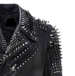 Trending Fashion Men's Black <b>Leather</b> <b>Jacket</b> with <b>Long</b> Spike Rocker Punk Style Studded Men's <b>Leather</b> <b>Jacket</b> for Bikers and Racers - Product Image 3