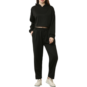 <b>Women's</b> Wholesale Fitness Tracksuit Drop Shoulder <b>Warm</b> Long Sleeve Crop <b>Top</b> Hoodie & Sweatpants for Sportswear Style - Product Image 4