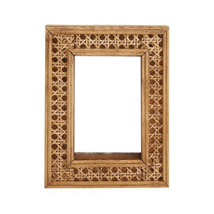 Rustic Handmade Natural Wood Mirror Frame Rectangle Vertical Wall Mount Luxurious Handwoven Rattan & Solid Wood Frame Collection - Product Image 3