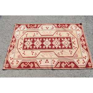 พรมวินเทจขนาด 3.5x5.4 ฟุต พรมสไตล์ตุรกี พรมสีแดงเบจล้วน - Product Image 3