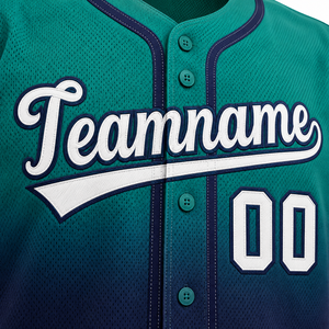 Maillot de baseball Teamname vert marine dégradé à manches courtes boutonné pour homme adulte 100 % polyester anti-humidité - Product Image 5
