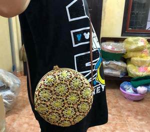 Sac rond en bambou-Tissé à la main de luxe naturel personnalisé - Product Image 5