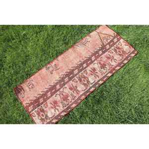 Alfombra Turca Vintage Pequeña de 1.4x3.2 pies, Alfombra de Lana Roja - Product Image 4
