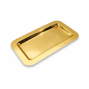 Plateau de service rectangulaire en acier inoxydable doré de qualité supérieure, plat à nourriture en métal pour hôtel, restaurant, décoration de la maison au prix le plus bas - Product Image 1