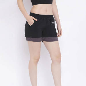 Respirant et à la mode 100% Polyester matériel fait femmes Double couche Shorts/séchage rapide femmes Slim Fit Double couche Shorts - Product Image 4