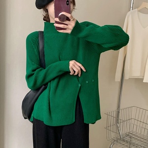 Femmes décontracté demi <span class=keywords><strong>col</strong></span> <span class=keywords><strong>roulé</strong></span> <span class=keywords><strong>pull</strong></span> <span class=keywords><strong>pull</strong></span> couleur unie multi-boutons décoration automne saison coupe ample fente ourlet tricots - Product Image 5