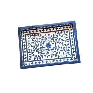 Ensemble de plateau de service de luxe en incrustation d'os, comprend mubkhar décoratif et boîte en acrylique transparent avec couvercle - Product Image 1