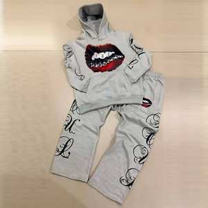 Conjunto Deportivo Personalizado de Dos Piezas, Pantalones Deportivos de Felpa de Algodón Grueso, Pantalones Deportivos Holgados de Pierna Ancha, Chándales de Invierno Estampados Extra Grandes - Product Image 1