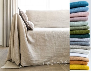 Boho Style Natural Linen Sofa Slipcover Rustic Bed Cover for Bedroom Furniture Washable Linen Coverlet for Couch - Product Image 1