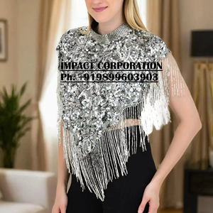 <b>Square</b> <b>Scarf</b> Heavy Handmade Embroidery Beads Sequins Work Hip Hop Silk Custom Color Durable Woman Ladies Wedding Birthday Night - Product Image 1