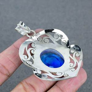 Ovale à facettes Londres bleu laiton pierres précieuses pendentif à breloque Designer mode pendentif bijoux 925 argent plaqué breloques pour la vente en gros - Product Image 4