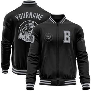 Custom <b>Black</b> Gray Bomber Varsity Letterman Zipper Jacket <b>Windbreaker</b> Streetwear Vintage Men's Varsity Jacket - Product Image 1