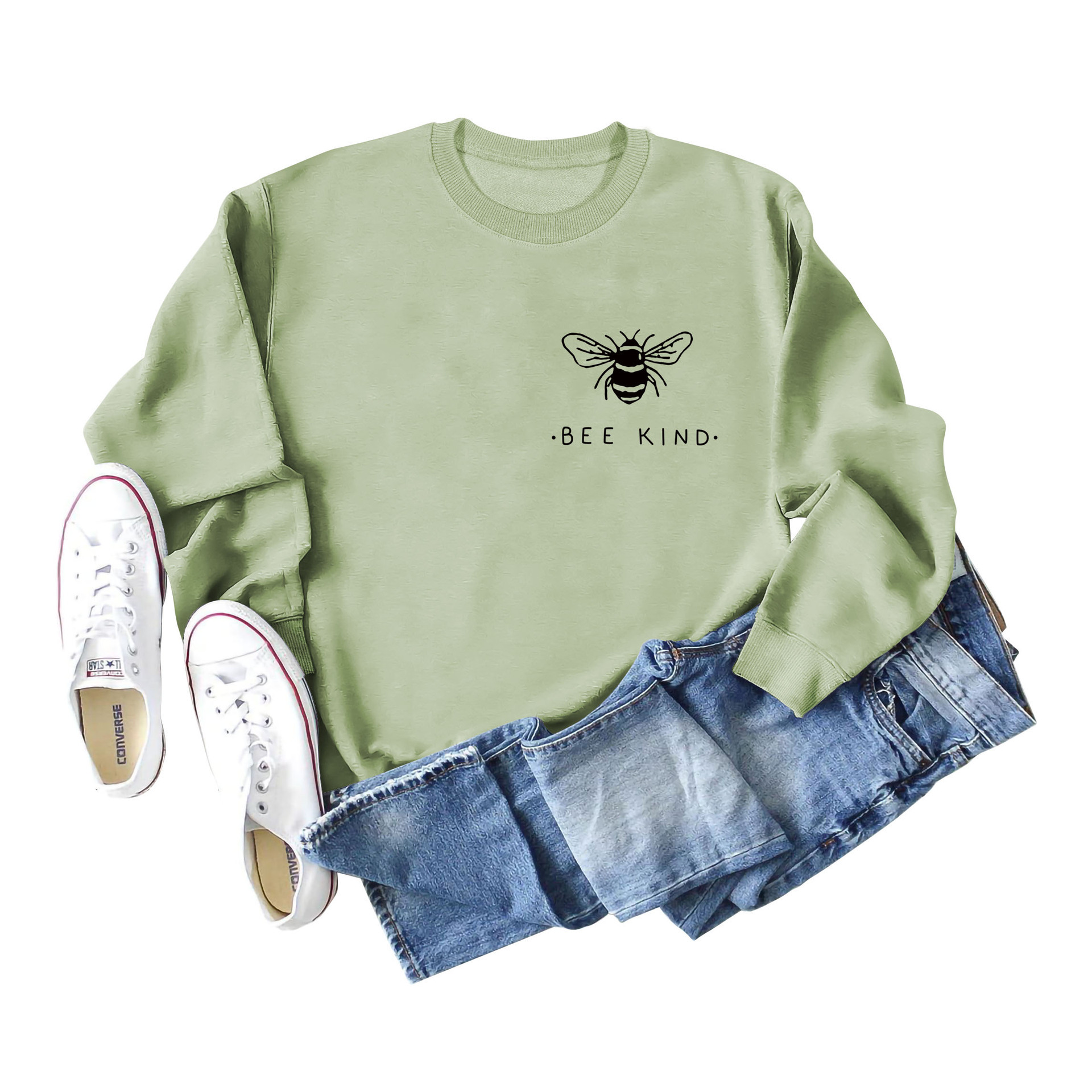 Olive green sweatshirt (black font) printed on the chest