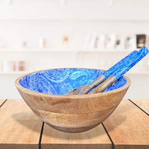 Elegante cuenco de madera impreso a mano, centro de mesa decorativo para mesa de comedor, Cocina, Servicio y acento Interior del hogar - Product Image 2
