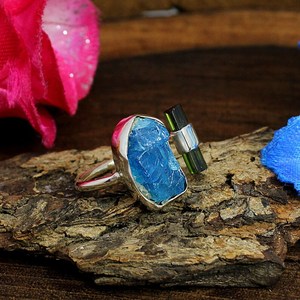 แหวนหรูหราทำด้วยมือเงินสเตอร์ลิง92.5อัญมณีพลอยสีเขียวนีออน apatite 4.60g เครื่องประดับพรีเมี่ยม - Product Image 4