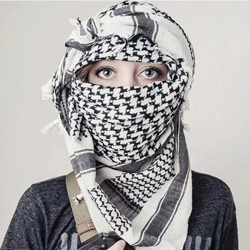 CCY baru 125*125 syal Palestina pria Yashmagh Shemagh hitam Arab syal Arafat pria Keffiyeh dengan rumbai