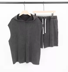 Ensemble deux pièces été vintage délavé à l'acide surdimensionné pour hommes chemise décontractée respirante et short avec broderie de logo personnalisée - Product Image 6