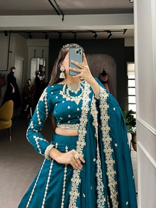 Fonction Porter Bleu Sarcelle Couleur Belle Lehenga Choli - Product Image 5