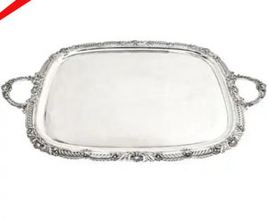 Plateau de service de nourriture fini argent aspect moderne avec belles poignées dorées pour restaurant - Product Image 3