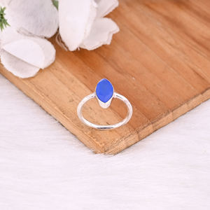 Bague empilable en argent sterling 925 la plus vendue, pierre précieuse en calcédoine bleue, bijoux plaqués argent, accessoires en gros, utilisation au doigt - Product Image 4