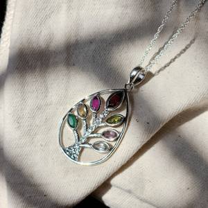 Colgante de plata del árbol de la vida facetado Chakra con múltiples piedras para ocasiones de regalo - Product Image 3