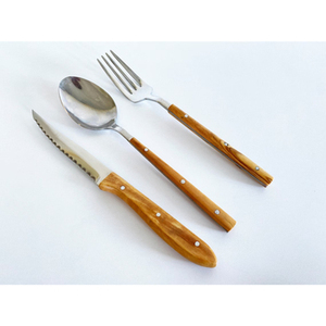 Couverts élégants en acier inoxydable avec poignées en bois, parfaits pour les mariages servant de la nourriture et la cuisine élégante, à la maison et à l'hôtel. - Product Image 1