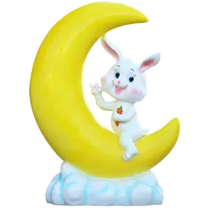 Симпатичный кролик, радужная луна, конфеты, воздушный шар, статуэтка для декора, искусственная скульптура кролика для сада