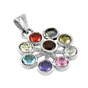 Pendentif Fleur en Argent 925 Multi-Pierres Précieuses Fait Main Charme Religieux pour Femmes Plaqué Rhodium Or Rose Matériel Cadeau - Product Image 3