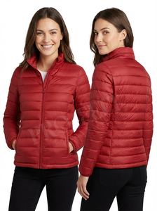 Veste matelassée noire pour femmes, col montant, fermeture éclair sur le devant, détail rayé, manteau d'hiver, vêtements d'extérieur en nylon, respirant, doudounes - Product Image 2