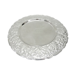 Placa de acero inoxidable, vajilla de hotel, catering usado, forma redondeada, placa de cargador para servir alimentos con diseñador hecho a mano - Product Image 5